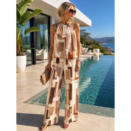 Geometric Slinky Co-Ord Set – Mocha Print – £30