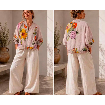100% Linen Floral Print Jacket – One Size