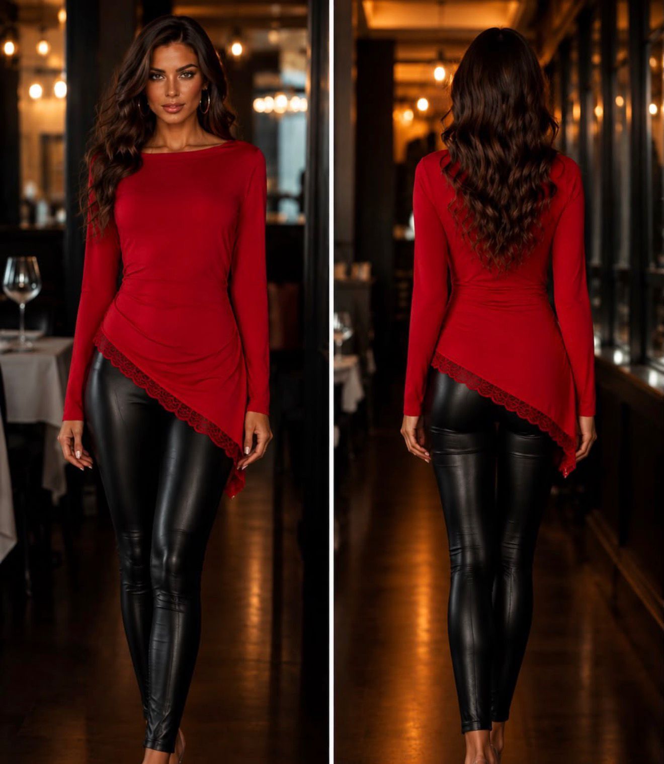 Slinky Ruched Asymmetric Lace-Trim Top