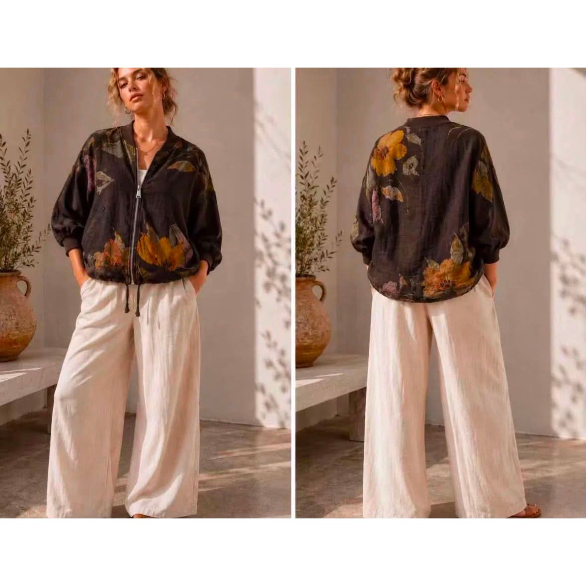 100% Linen Floral Print Jacket – One Size