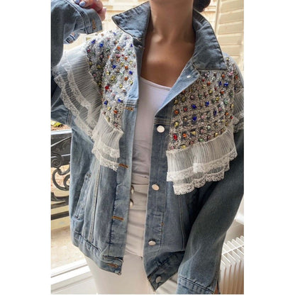 Crystal & Lace Statement Denim Jacket