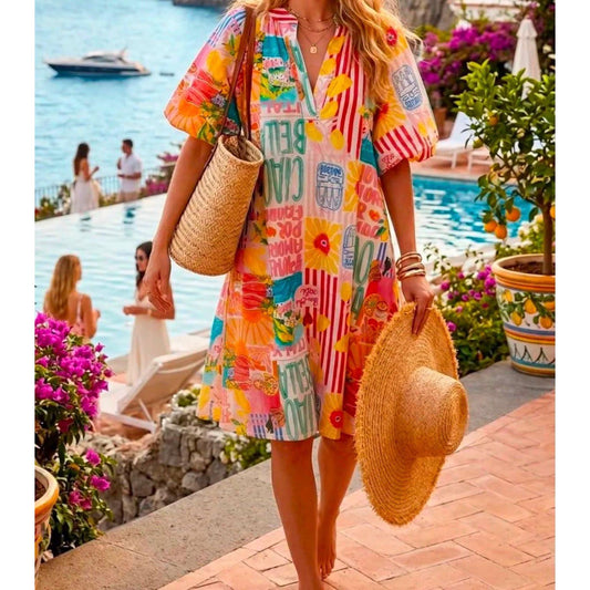 Summer Postcard Smock Dress