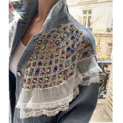 Crystal & Lace Statement Denim Jacket