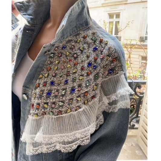 Crystal & Lace Statement Denim Jacket