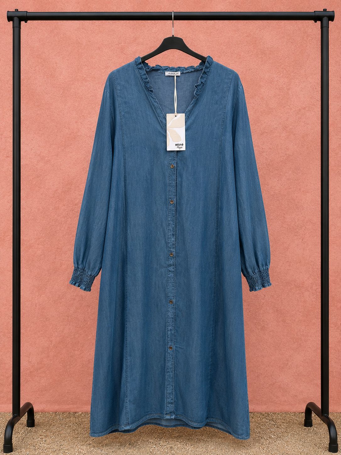 Denim Look Button Through Dress