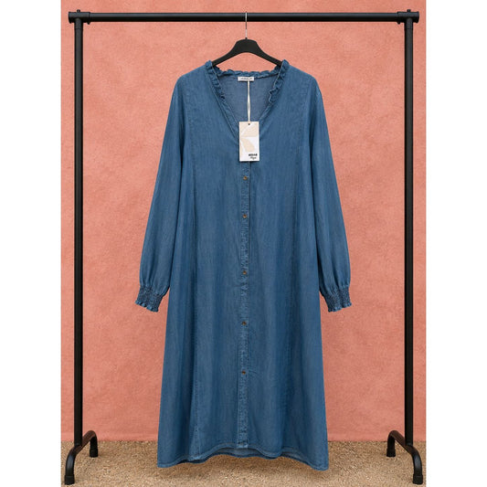 Denim Look Button Through Dress