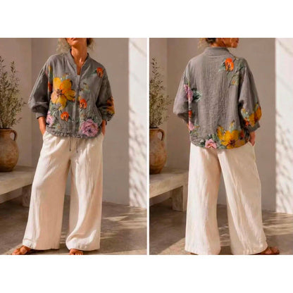 100% Linen Floral Print Jacket – One Size