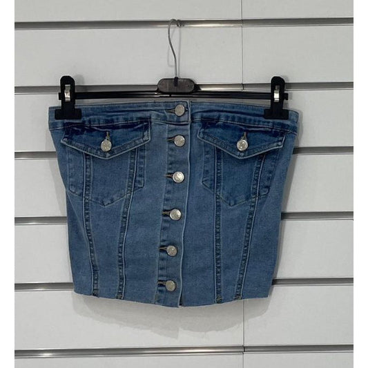 Denim Dreams Button-Front Boob Tube