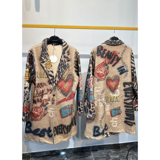 Graffiti Heart Wool-Blend Coat