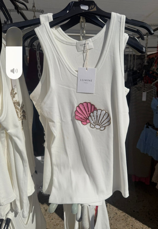 Embellished Seashell Ribbed Vest Top