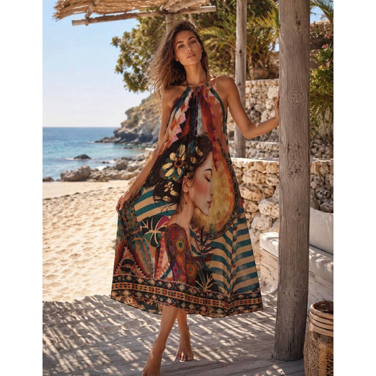 Bohemian Print Halterneck Dress