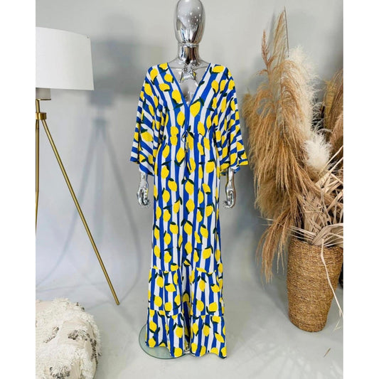 Lemon Print Maxi Dress