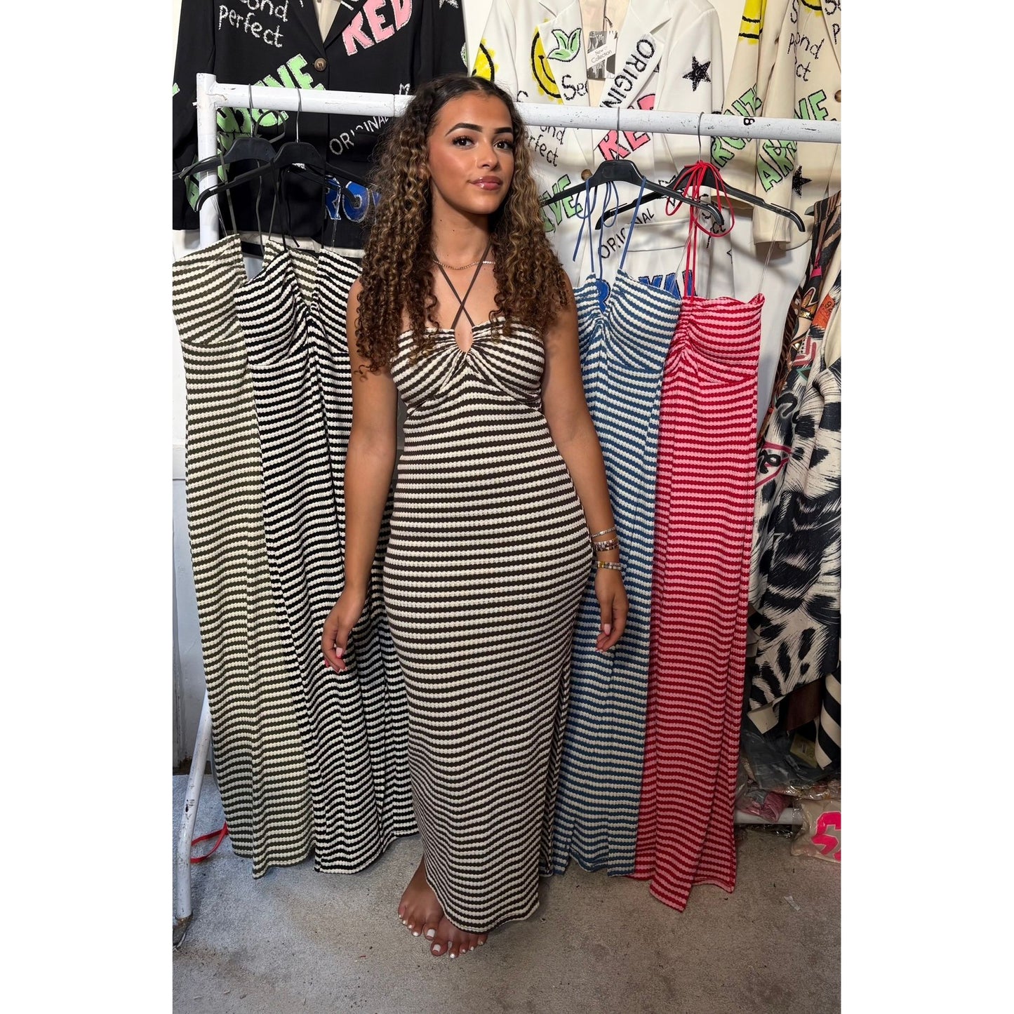 Striped Textured Maxi Dress