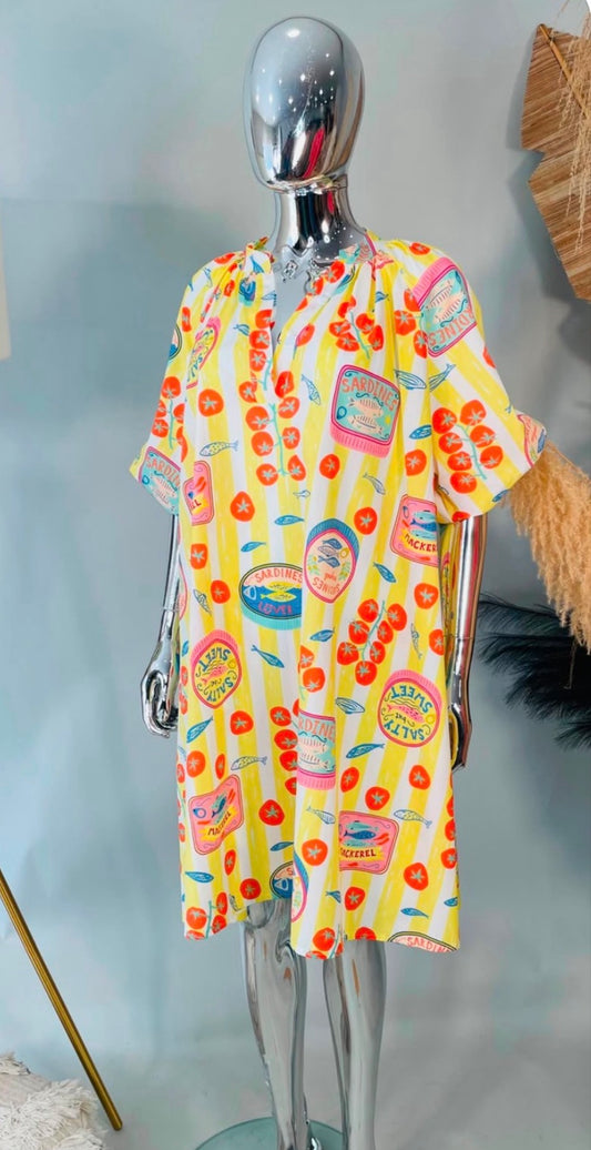 Custom Mediterranean  Print Smock Dress