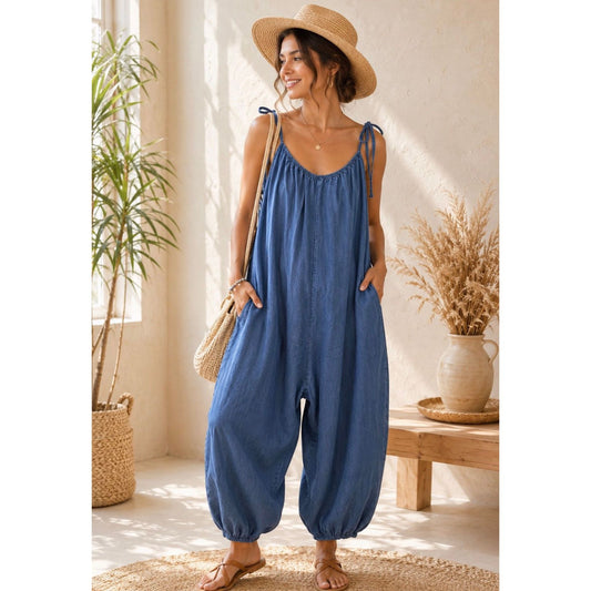 Denim Look Loose Jumpsuit – Light & Dark Denim