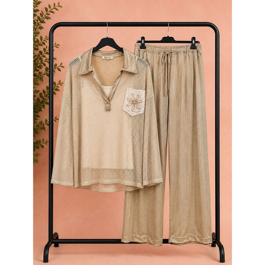 Gold Lurex Three-Piece Trouser Set