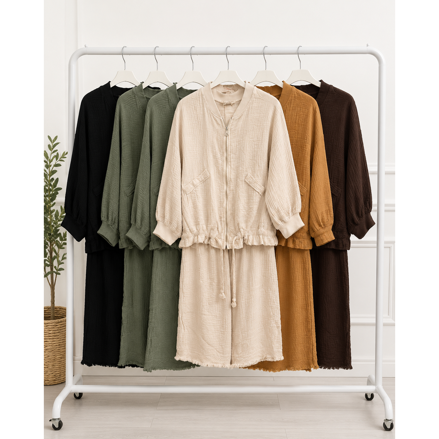 Cheesecloth Zip Jacket & Wide Leg Trouser Co-Ord