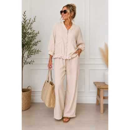 Cheesecloth Zip Jacket & Wide Leg Trouser Co-Ord