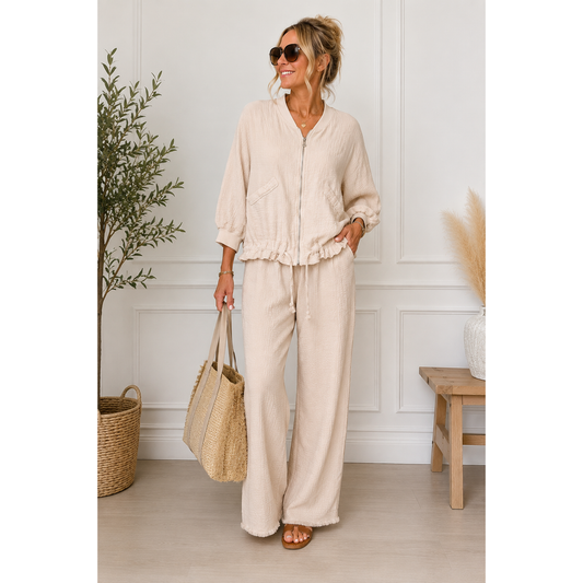 Cheesecloth Zip Jacket & Wide Leg Trouser Co-Ord