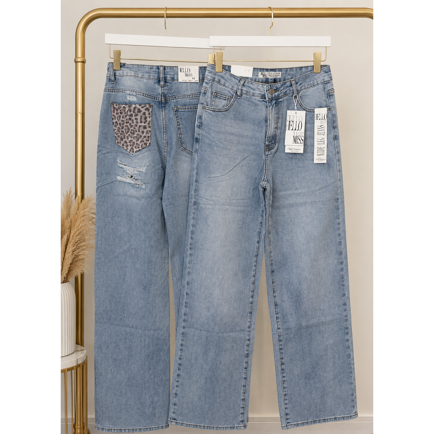 Sparkle Pocket Wide Leg Stretch Jeans