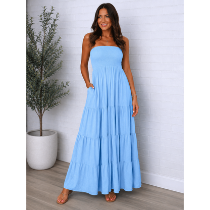 Shirred Bandeau Maxi Dress