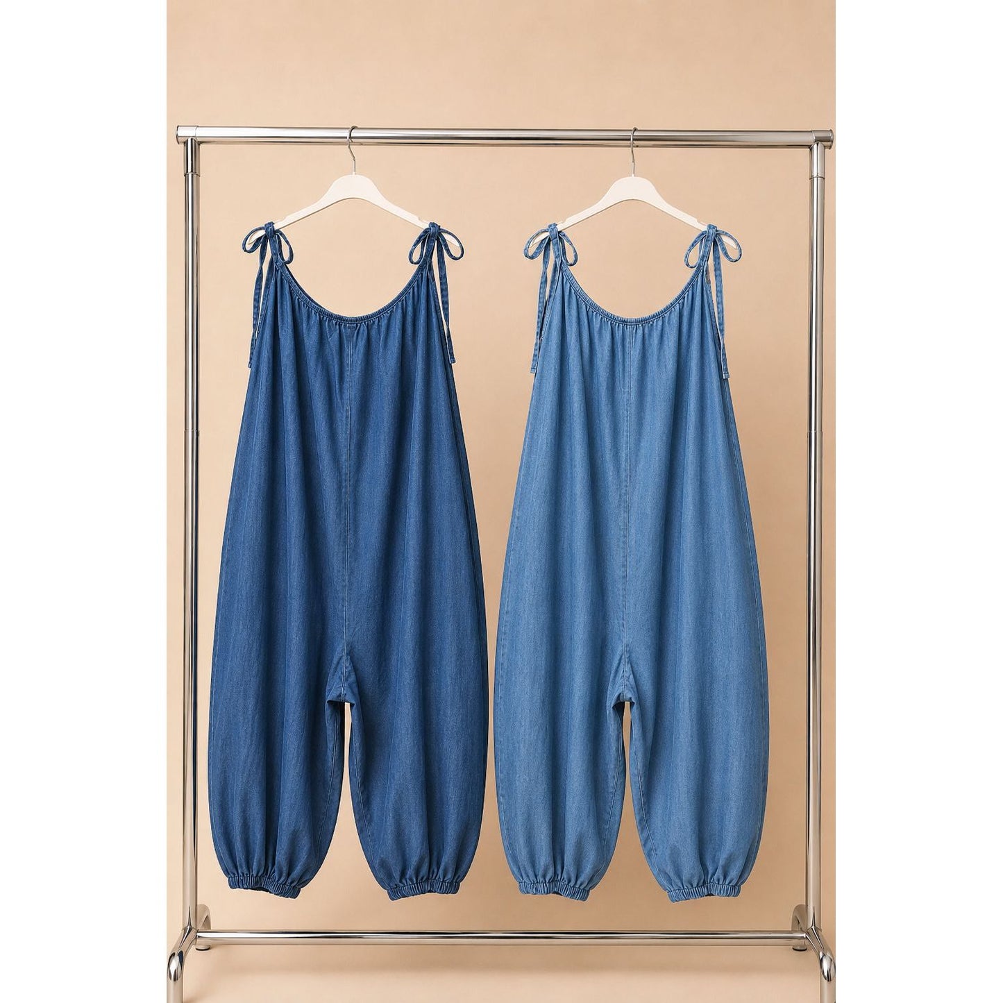 Denim Look Loose Jumpsuit – Light & Dark Denim