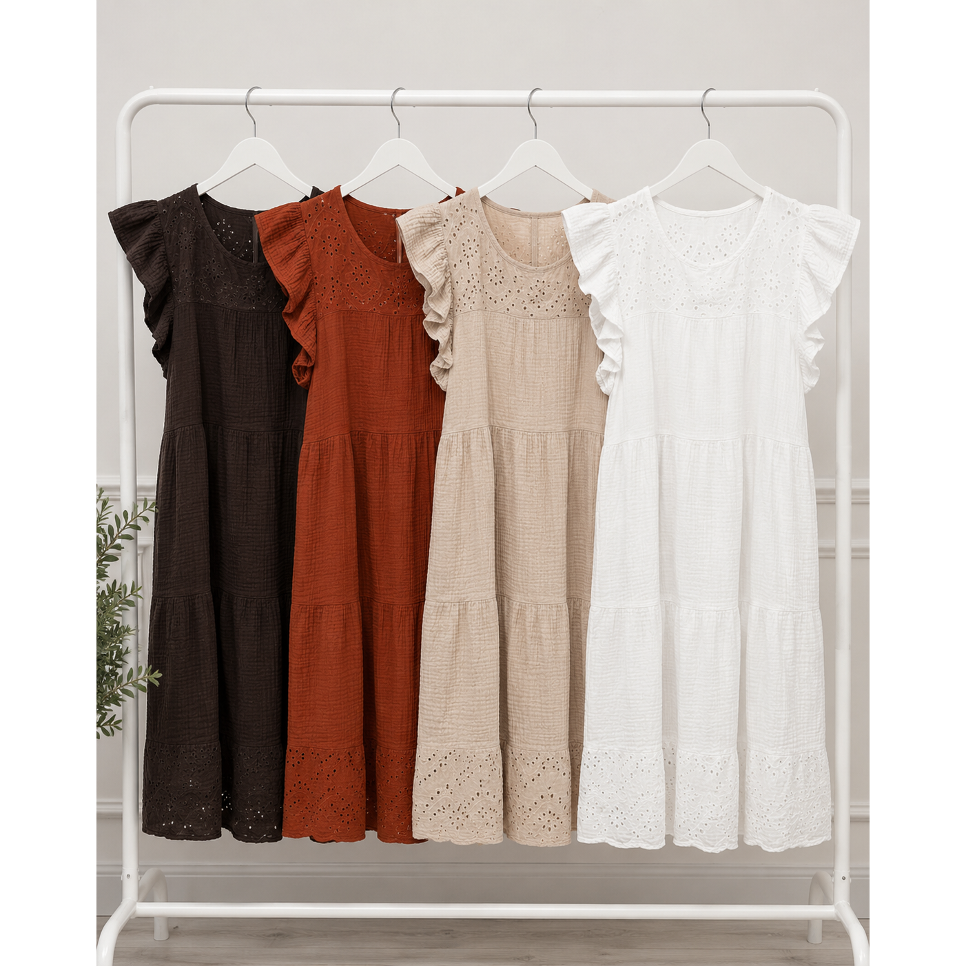 Cheesecloth Broderie Anglaise Trim Dress
