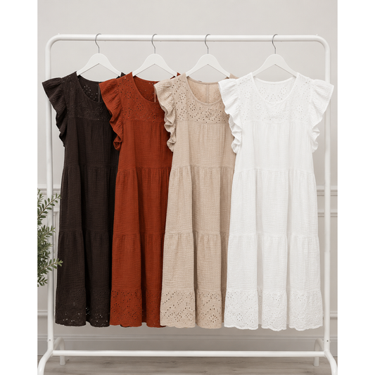 Cheesecloth Broderie Anglaise Trim Dress
