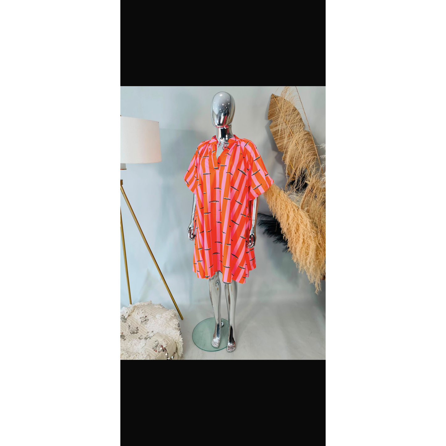 Stripe Sardine Print Smock Dress – One Size 18-20