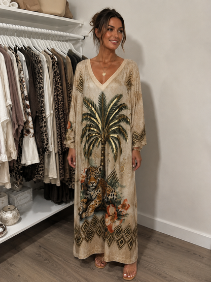 Palm Tree & Leopard Shimmer Maxi Dress