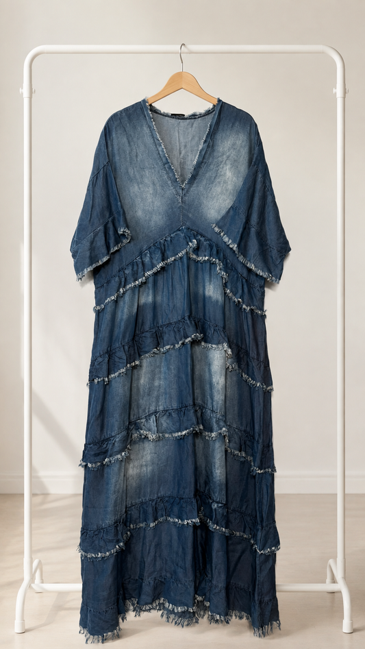 Short-Sleeved Denim-Look Dress