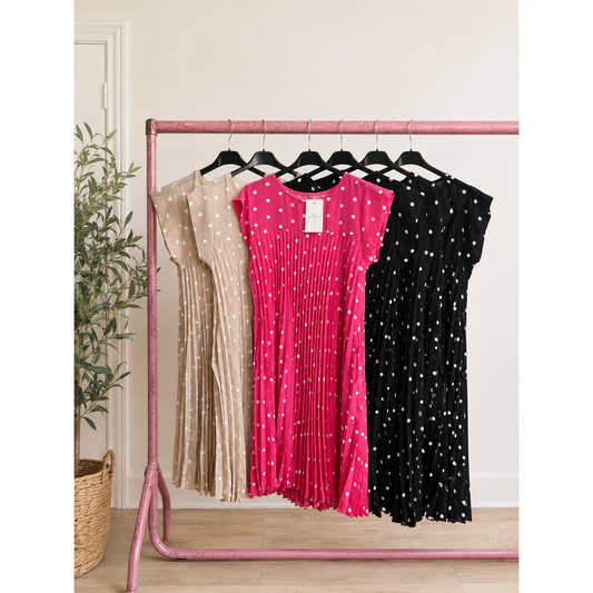 Short Polka Dot Pleated Dress