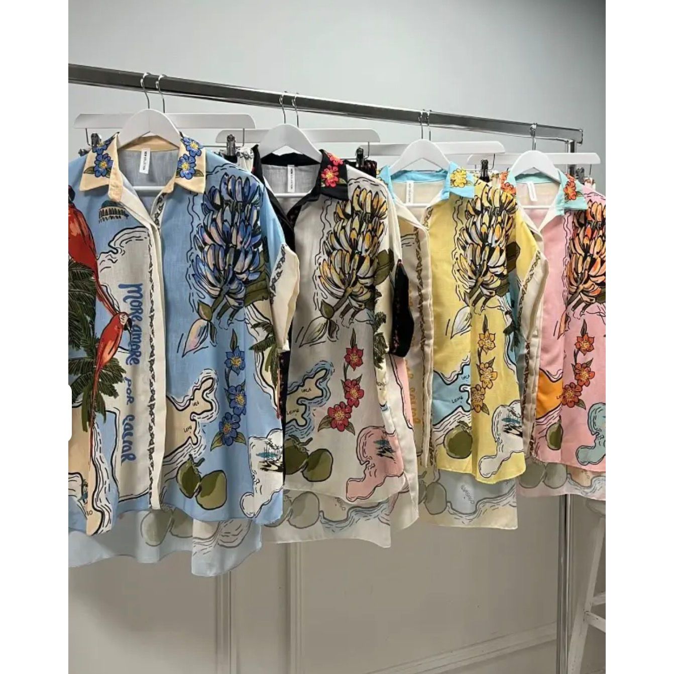 Linen Feel Tropical Print Short Set