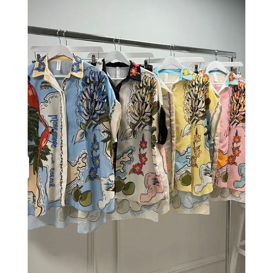 Linen Feel Tropical Print Short Set
