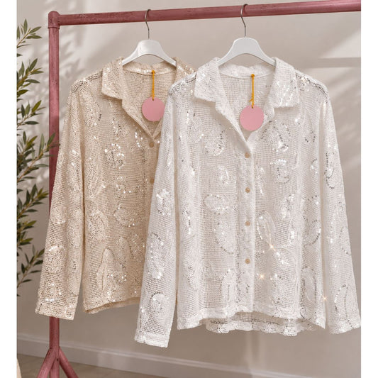 Long Sleeve Crochet & Sparkle Shirt