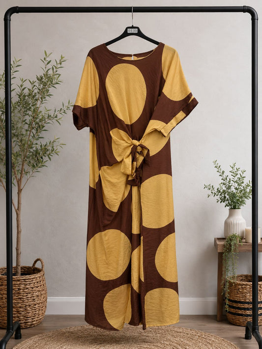 Spot Print Tie Front Maxi Dress