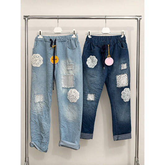 Crochet Detail Denim Magic Trousers - £35