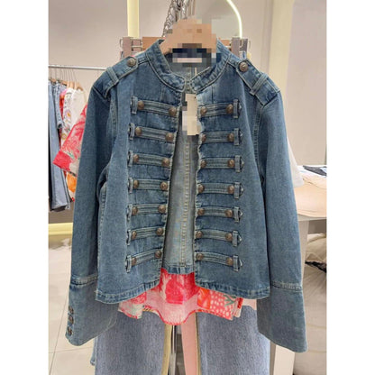 Military Style Stretch Denim Jacket