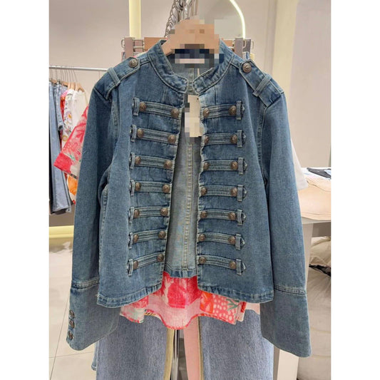 Military Style Stretch Denim Jacket