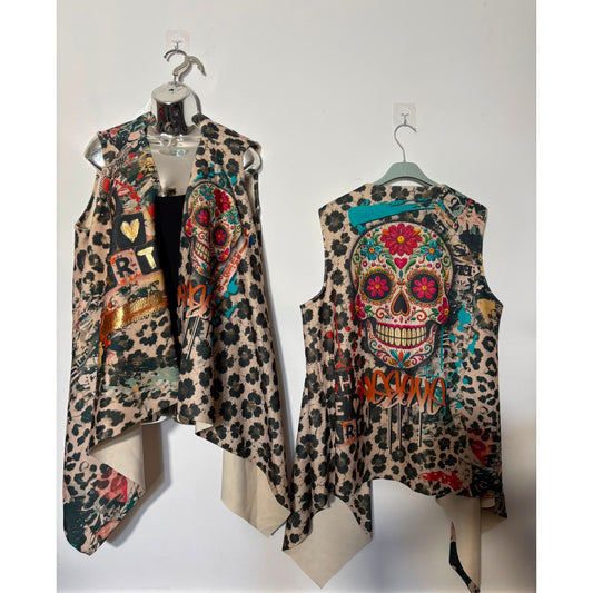 Leopard Sugar Skull Waterfall Waistcoat