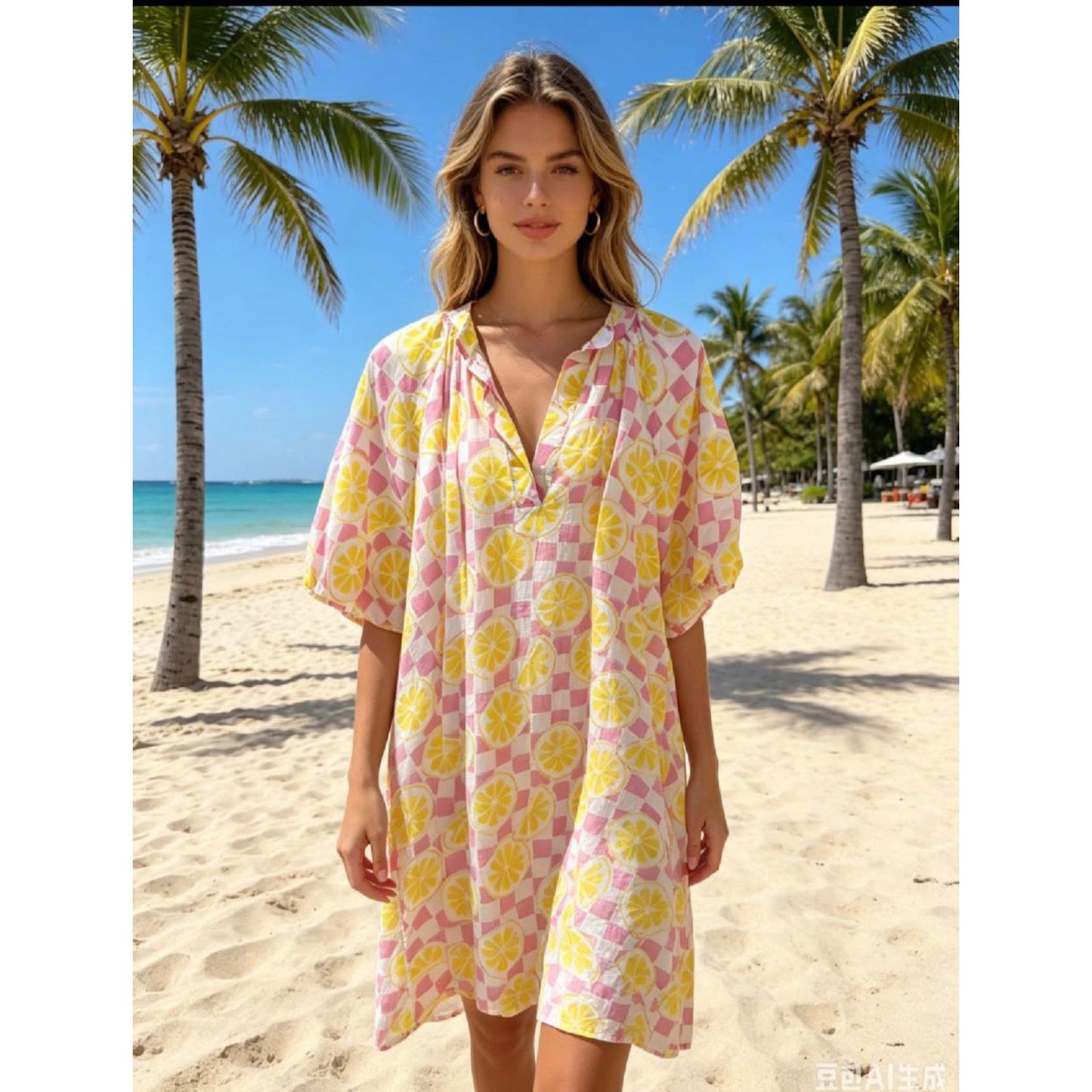 Lemon Print Smock Dress