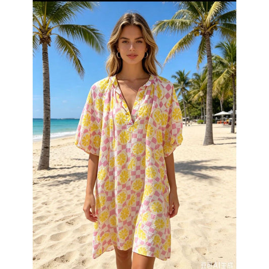 Lemon Print Smock Dress