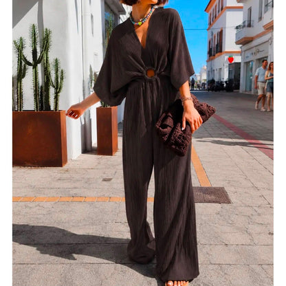 Crinkle Ring Detail Jumpsuit – £30