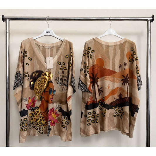 Lurex Shimmer Oversized V-Neck Top – Made in Italy