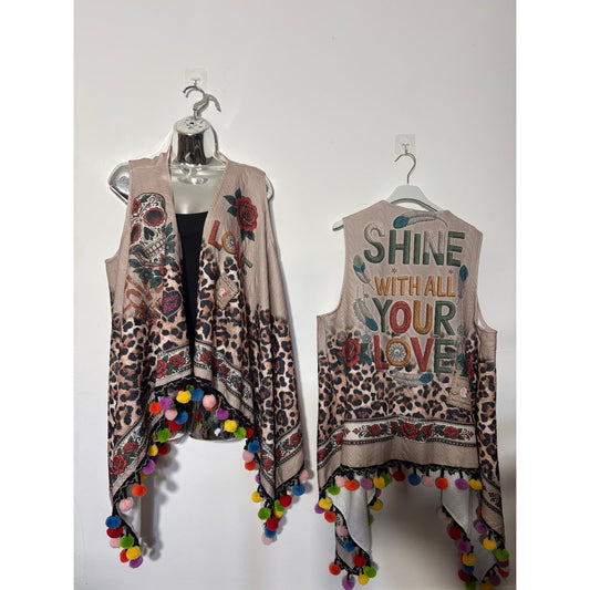 Leopard Sugar Skull Pom-Pom Waterfall Waistcoat